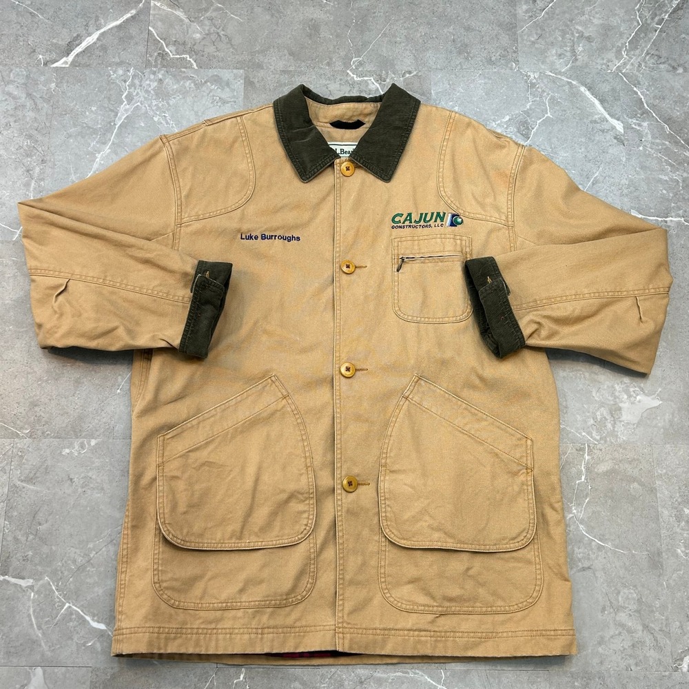 LL Bean Barn Coat Mens Large Flannel Lined Field Jacket Workwear Corduroy Collar